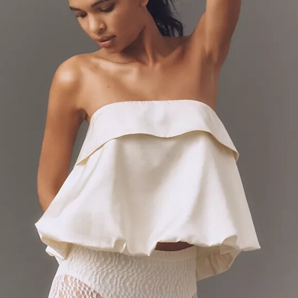Mare Mare Linen Blend Strapless Silky Bubble Blouse Top Size XL Ivory